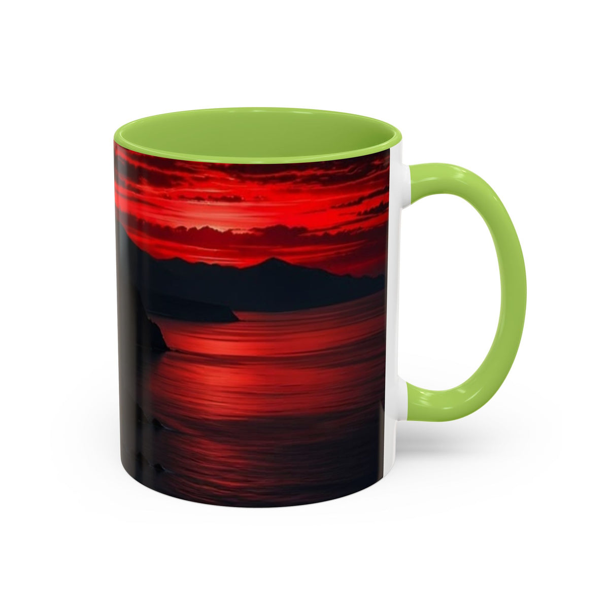 Red Sunset Ocean Accent Coffee Mug — Dramatic Seascape 11/15oz