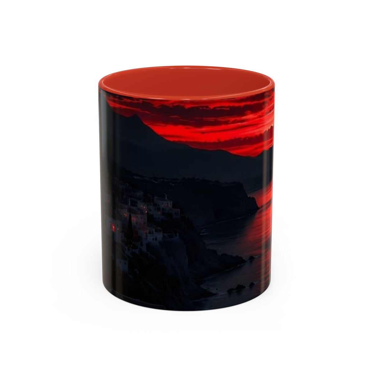 Red Sunset Ocean Accent Coffee Mug — Dramatic Seascape 11/15oz