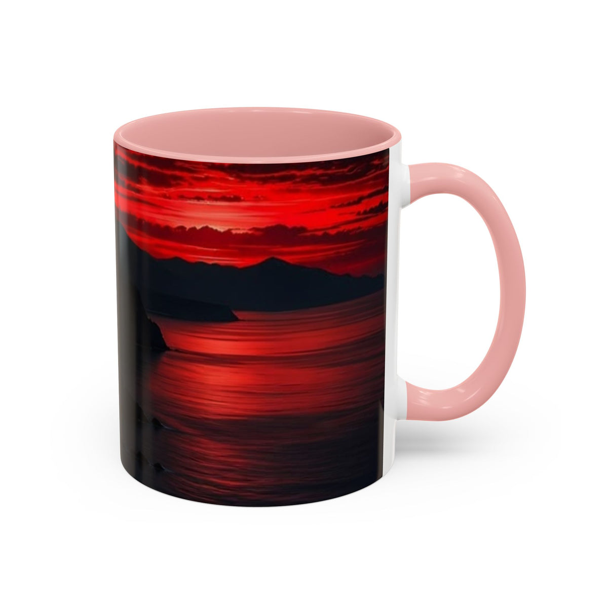 Red Sunset Ocean Accent Coffee Mug — Dramatic Seascape 11/15oz