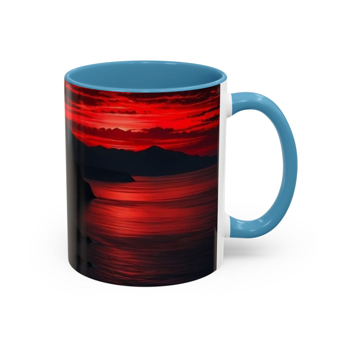 Red Sunset Ocean Accent Coffee Mug — Dramatic Seascape 11/15oz