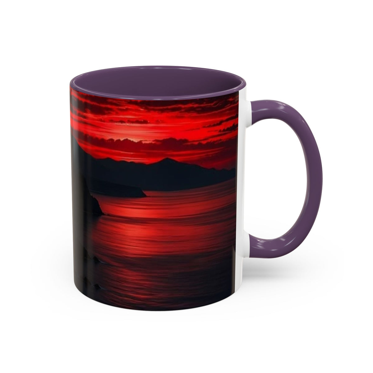 Red Sunset Ocean Accent Coffee Mug — Dramatic Seascape 11/15oz