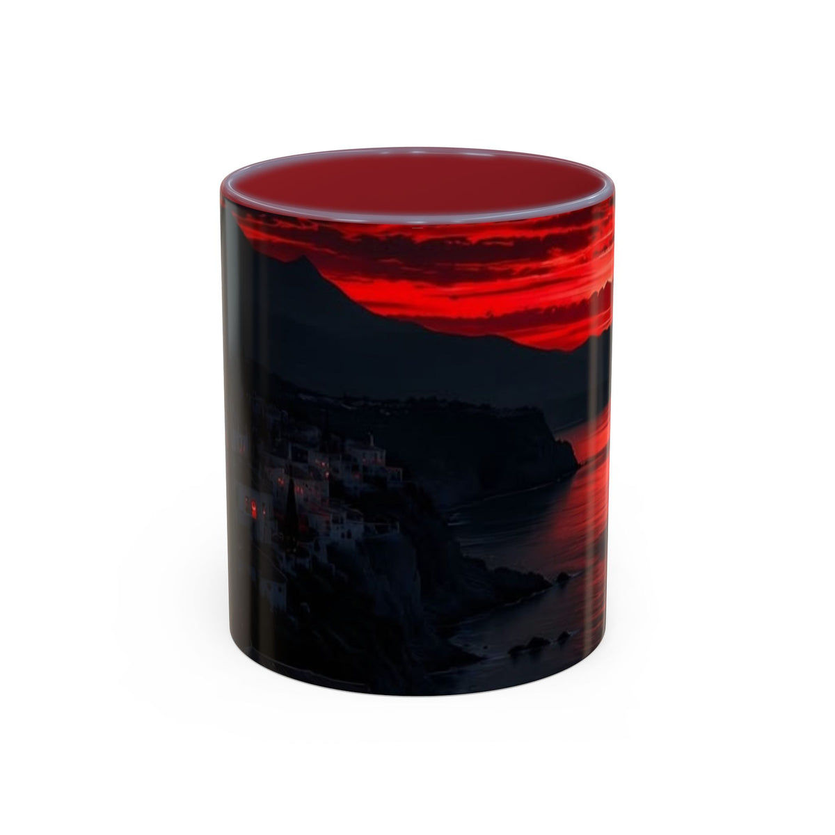 Red Sunset Ocean Accent Coffee Mug — Dramatic Seascape 11/15oz