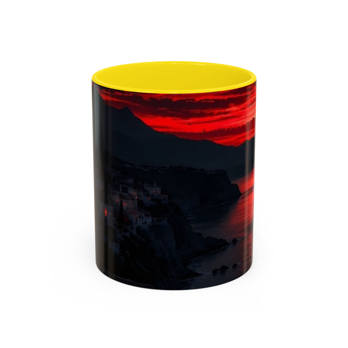 Red Sunset Ocean Accent Coffee Mug — Dramatic Seascape 11/15oz