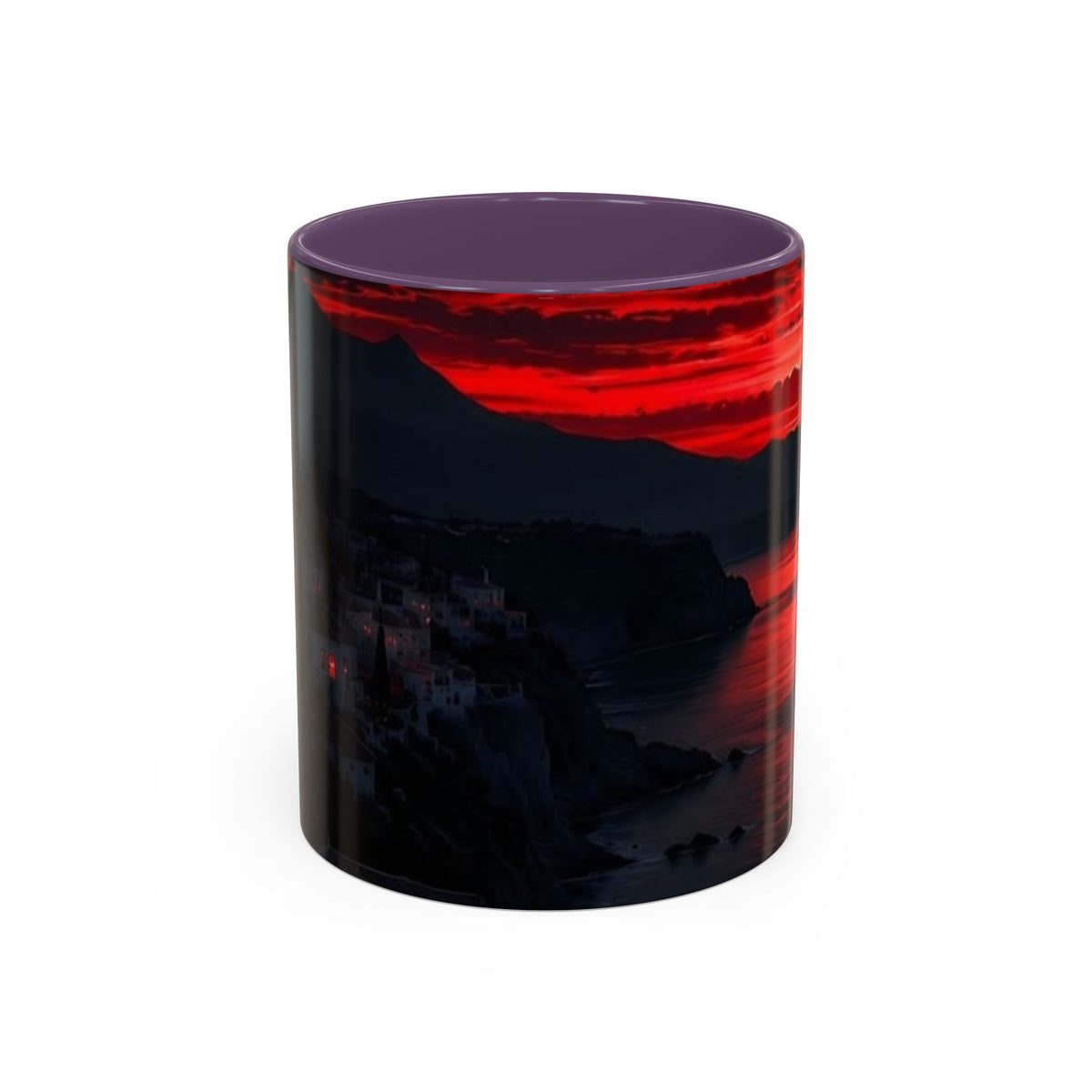Red Sunset Ocean Accent Coffee Mug — Dramatic Seascape 11/15oz