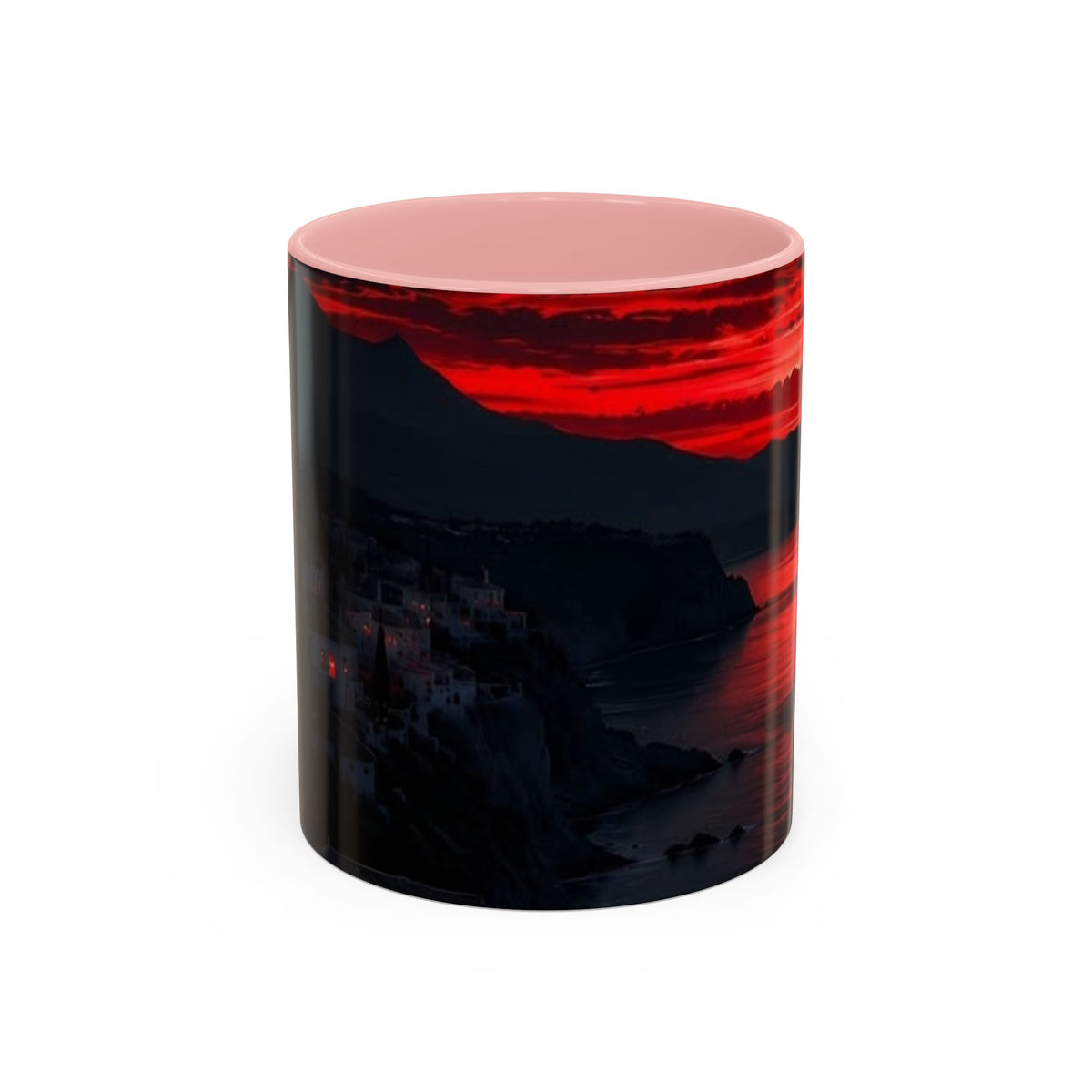 Red Sunset Ocean Accent Coffee Mug — Dramatic Seascape 11/15oz