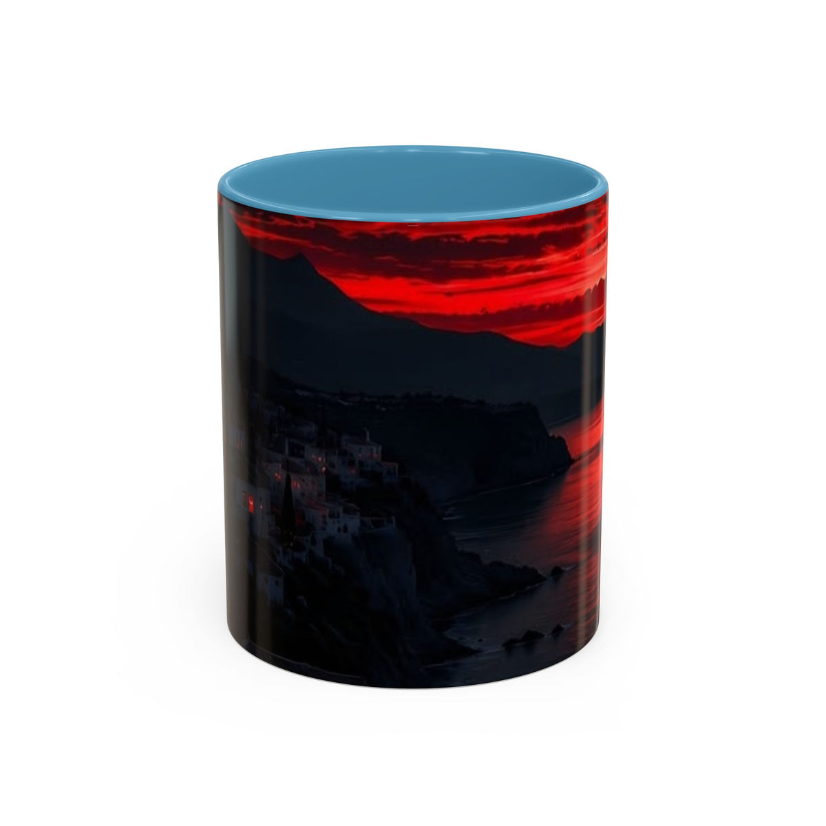 Red Sunset Ocean Accent Coffee Mug — Dramatic Seascape 11/15oz