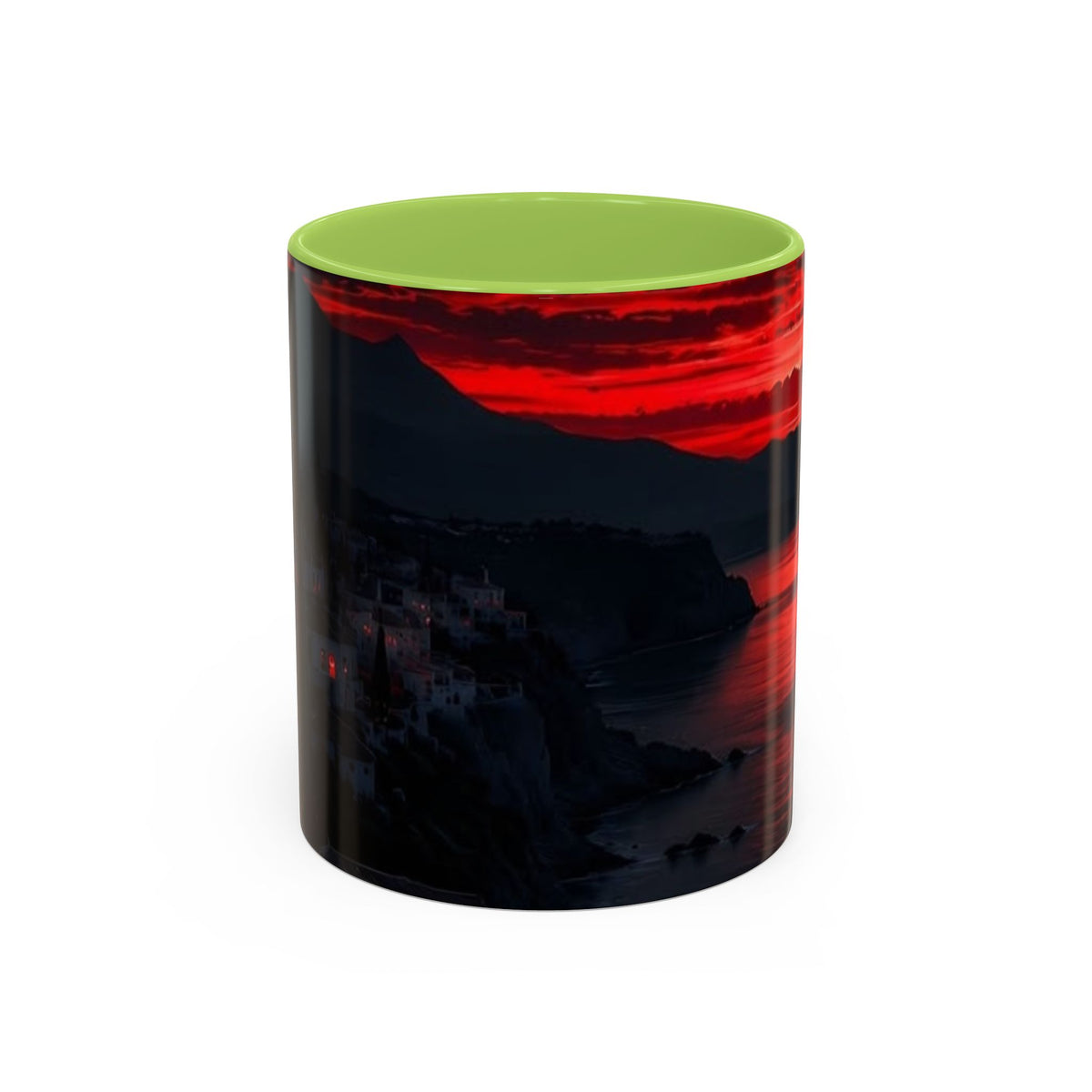 Red Sunset Ocean Accent Coffee Mug — Dramatic Seascape 11/15oz
