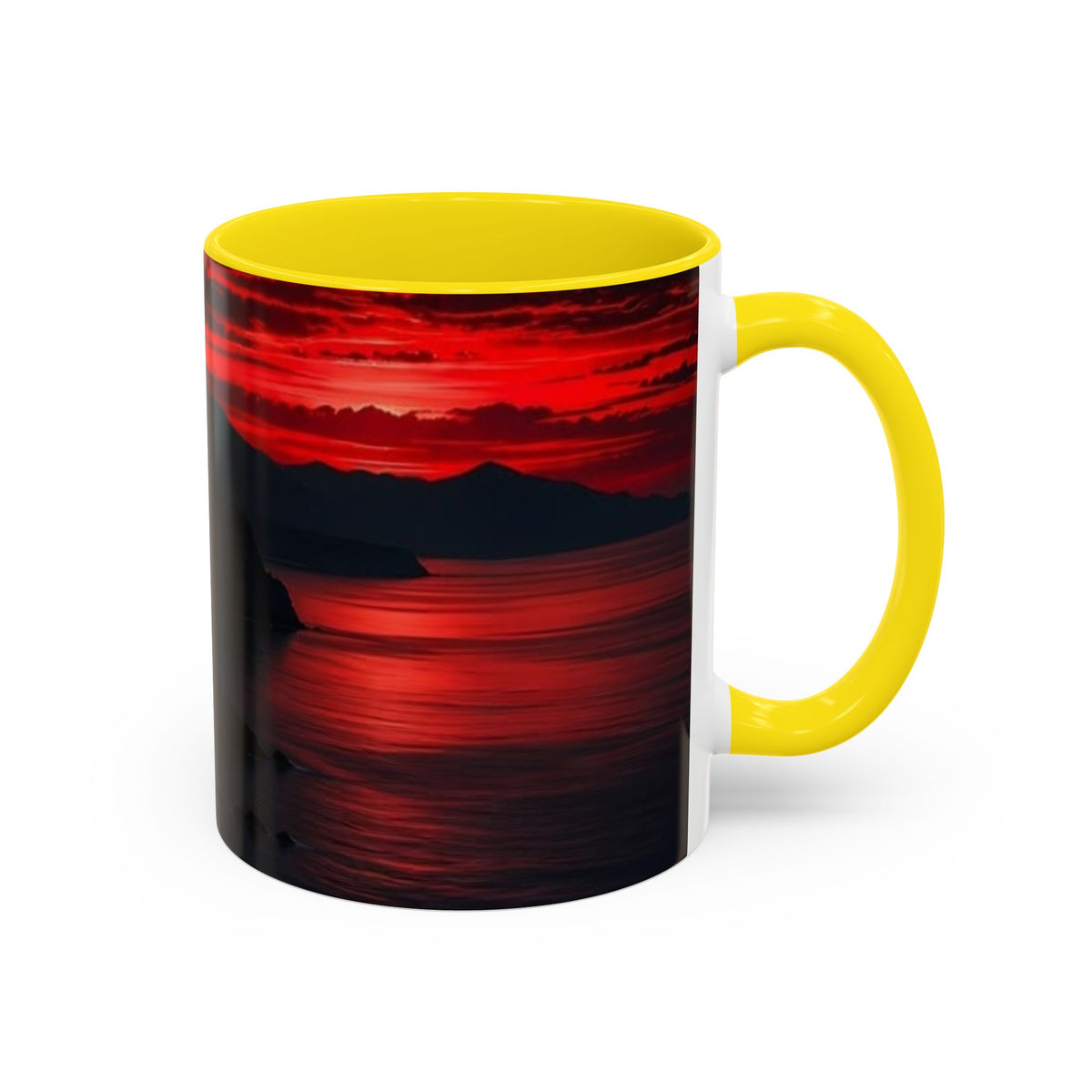 Red Sunset Ocean Accent Coffee Mug — Dramatic Seascape 11/15oz