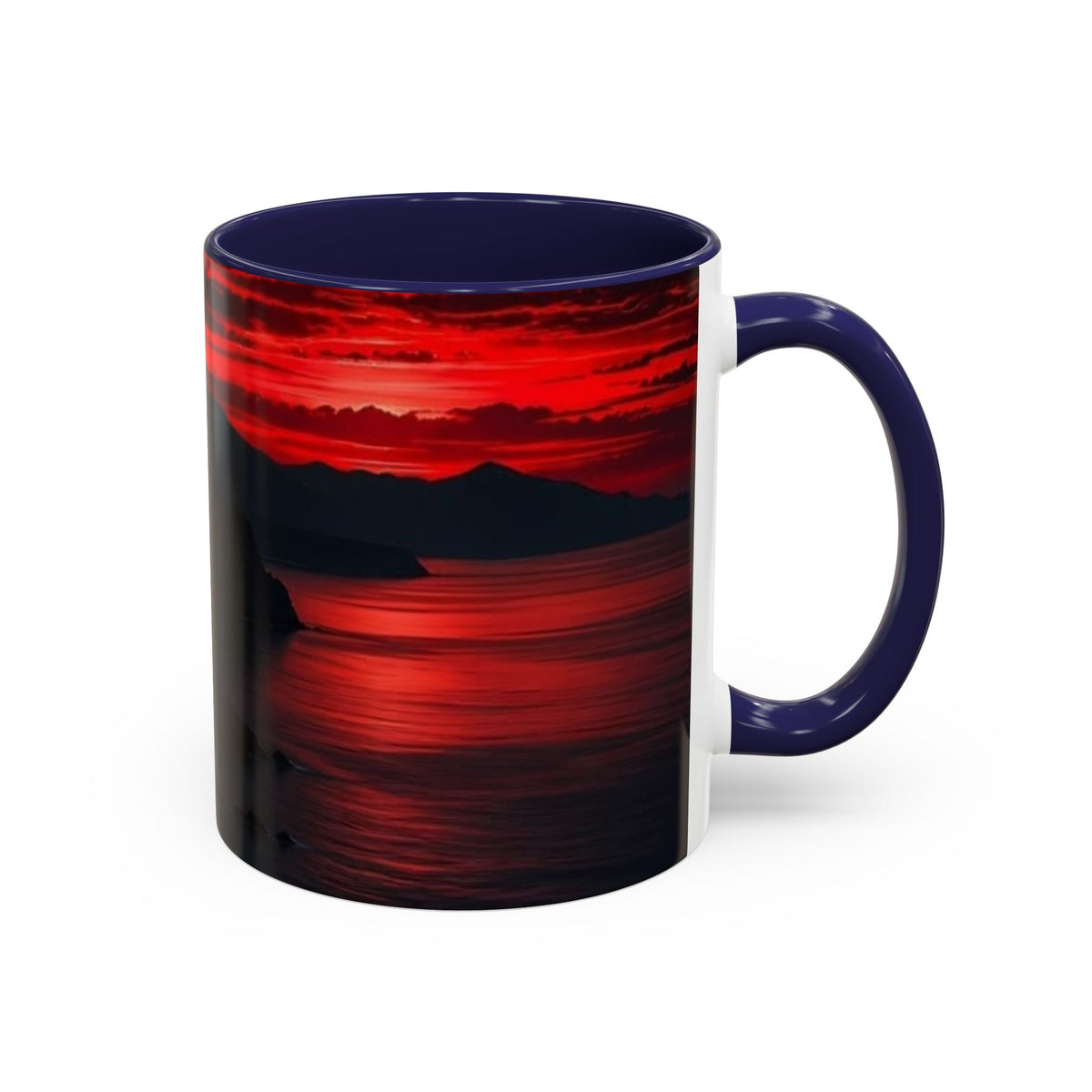 Red Sunset Ocean Accent Coffee Mug — Dramatic Seascape 11/15oz