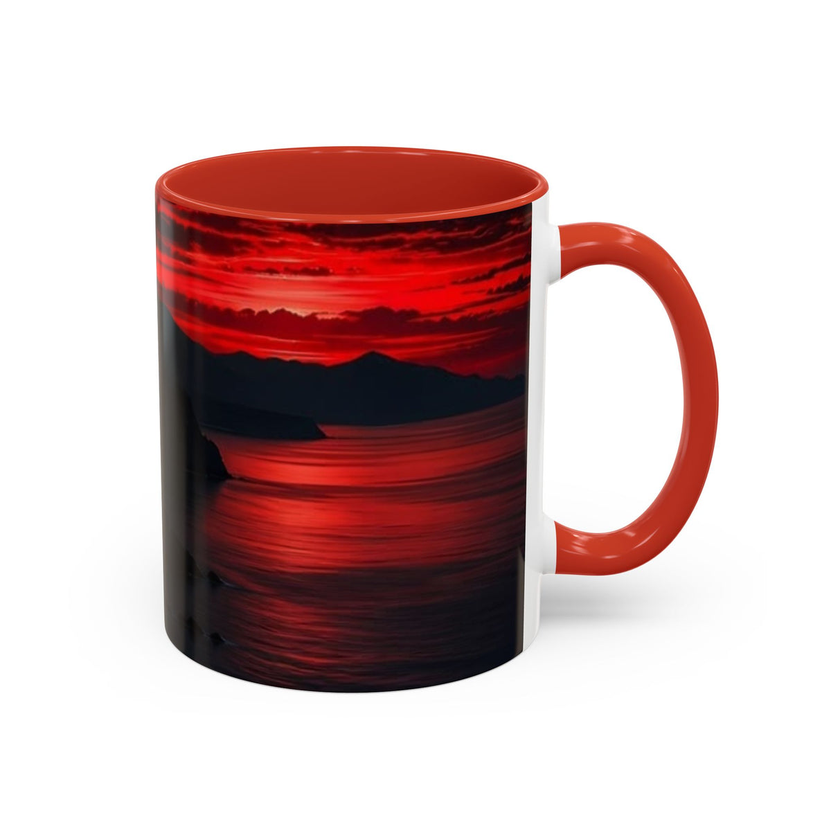 Red Sunset Ocean Accent Coffee Mug — Dramatic Seascape 11/15oz