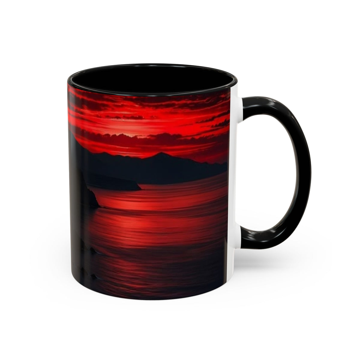 Red Sunset Ocean Accent Coffee Mug — Dramatic Seascape 11/15oz