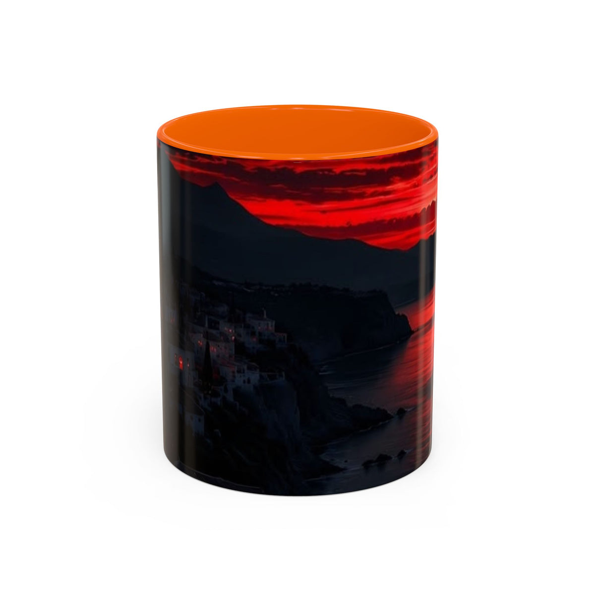 Red Sunset Ocean Accent Coffee Mug — Dramatic Seascape 11/15oz
