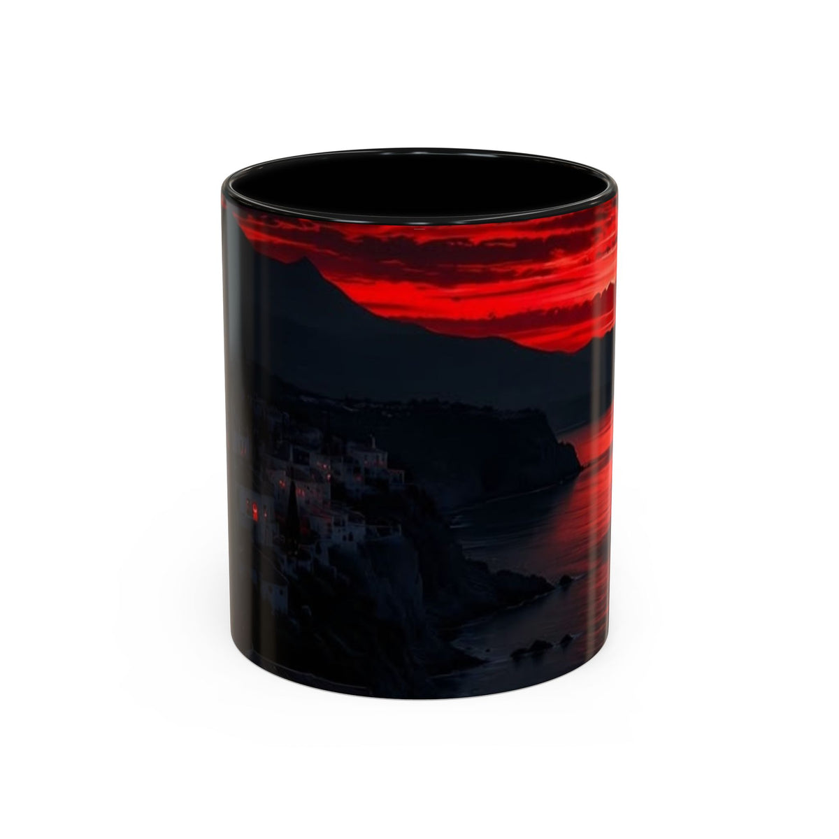 Red Sunset Ocean Accent Coffee Mug — Dramatic Seascape 11/15oz